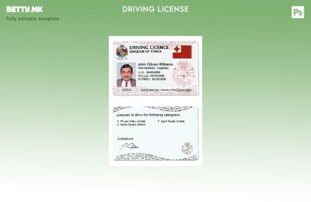 Шаблон за возачка дозвола Тонга во модерен стил